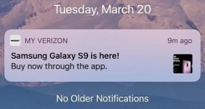 Verizon sends push notification to iphones recommends upgrade to galaxy s9